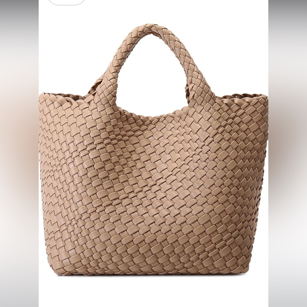 Tan Woven Leather Tote Bag